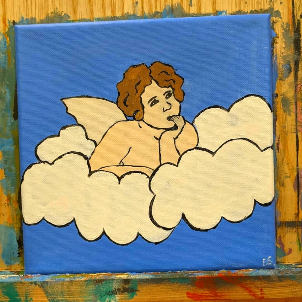 Thinking Angel 😇 hand painted wall art